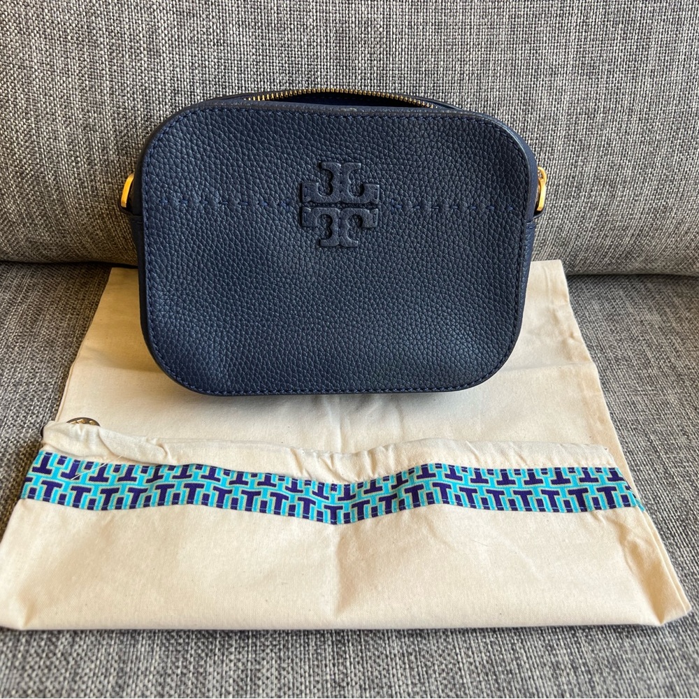 Tory Burch Royal Navy McGraw leather camera bag & dust bag